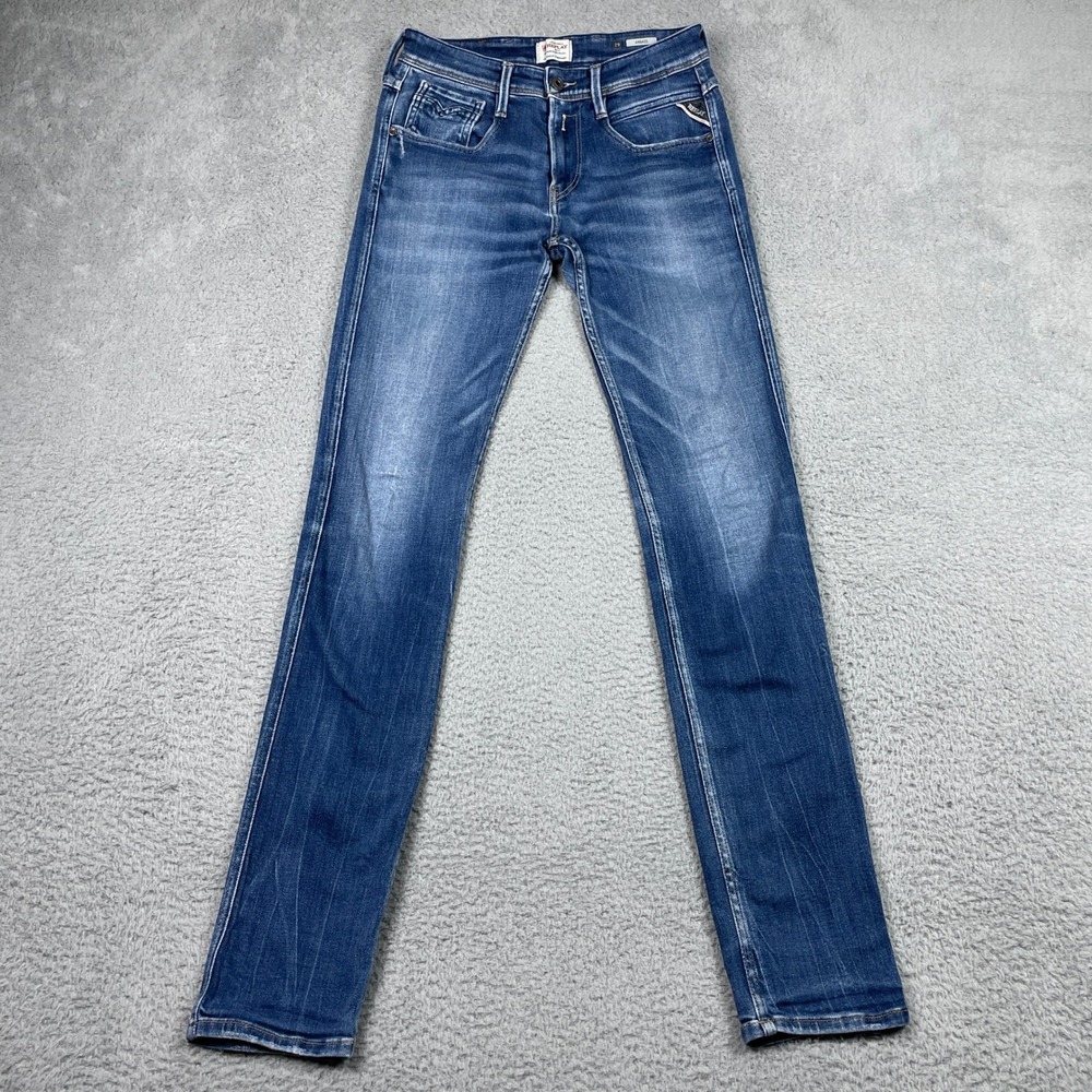 Replay Anbass Jeans Mens 29x34 (Fits 27x33) Blue Slim Fit‎ Zipper Pocket Italian